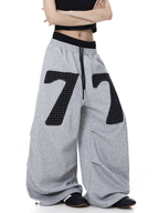 Contrast Patch Embroidered Double Waist Sweatpants