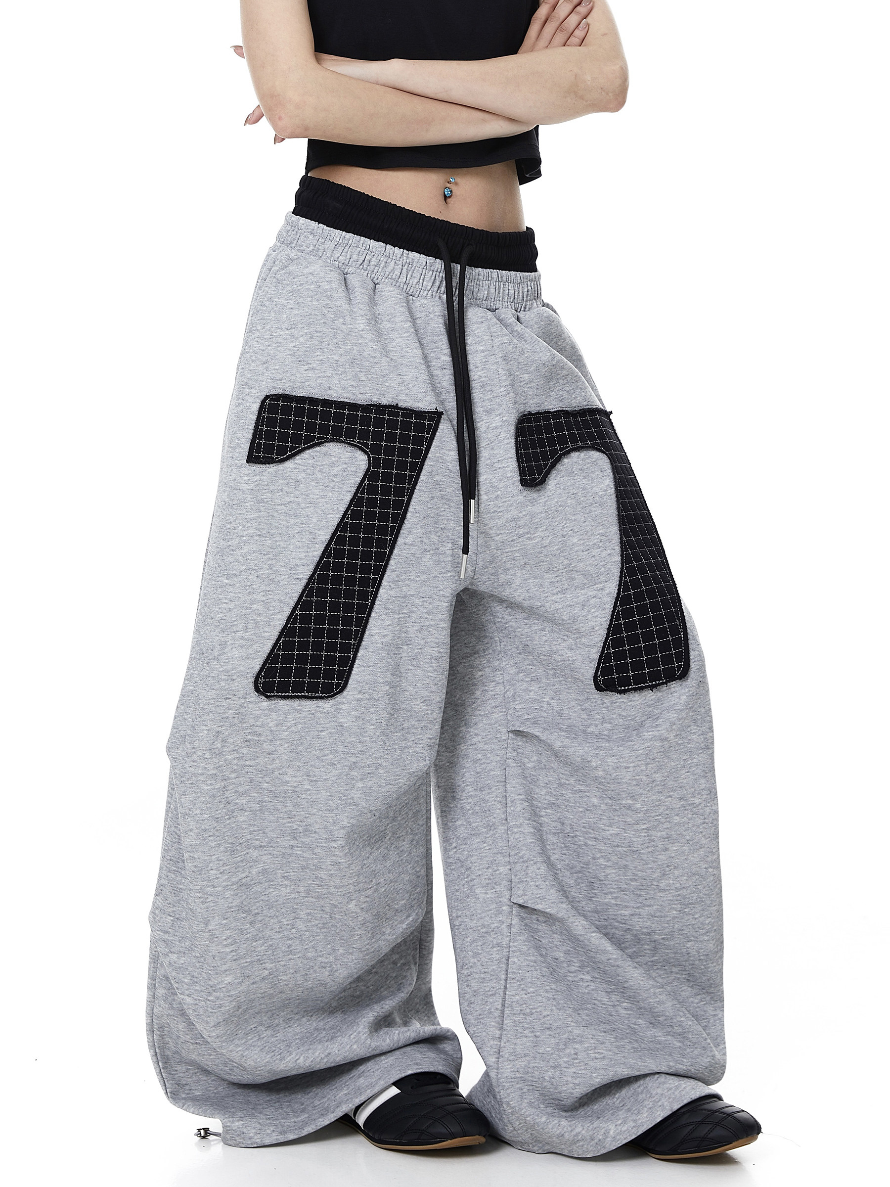 Contrast Patch Embroidered Double Waist Sweatpants