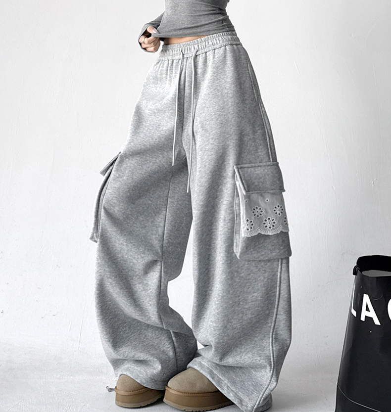 Fleece-Lined Lace Cargo Sweatpants