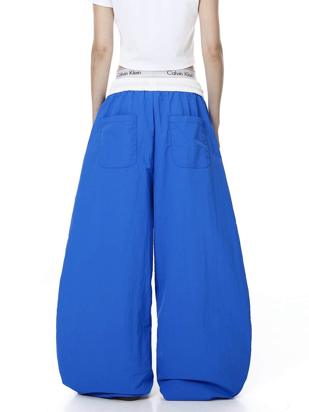 Color-Block Letter Print Parachute Pants