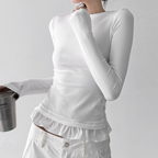 Ruffle Hem Fitted Long Sleeve Top - CT52154