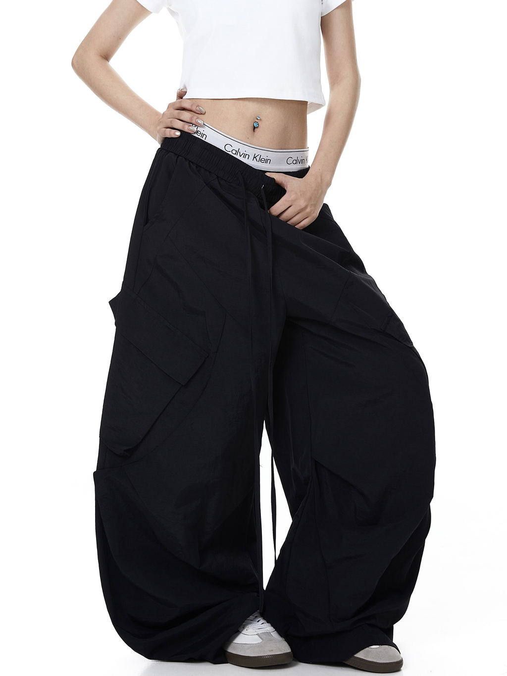 Letter Print Parachute Cargo Pants