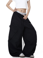 Letter Print Parachute Cargo Pants