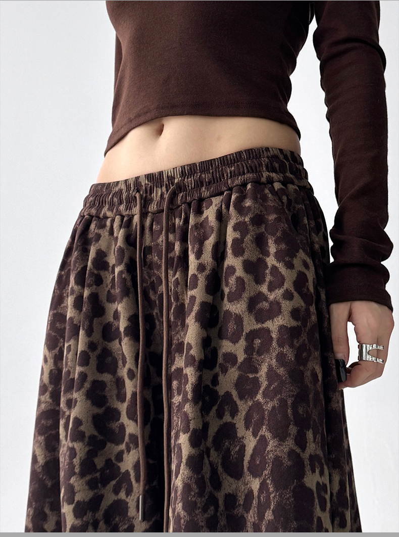 Leopard Print Drawstring Wide-Leg Pants
