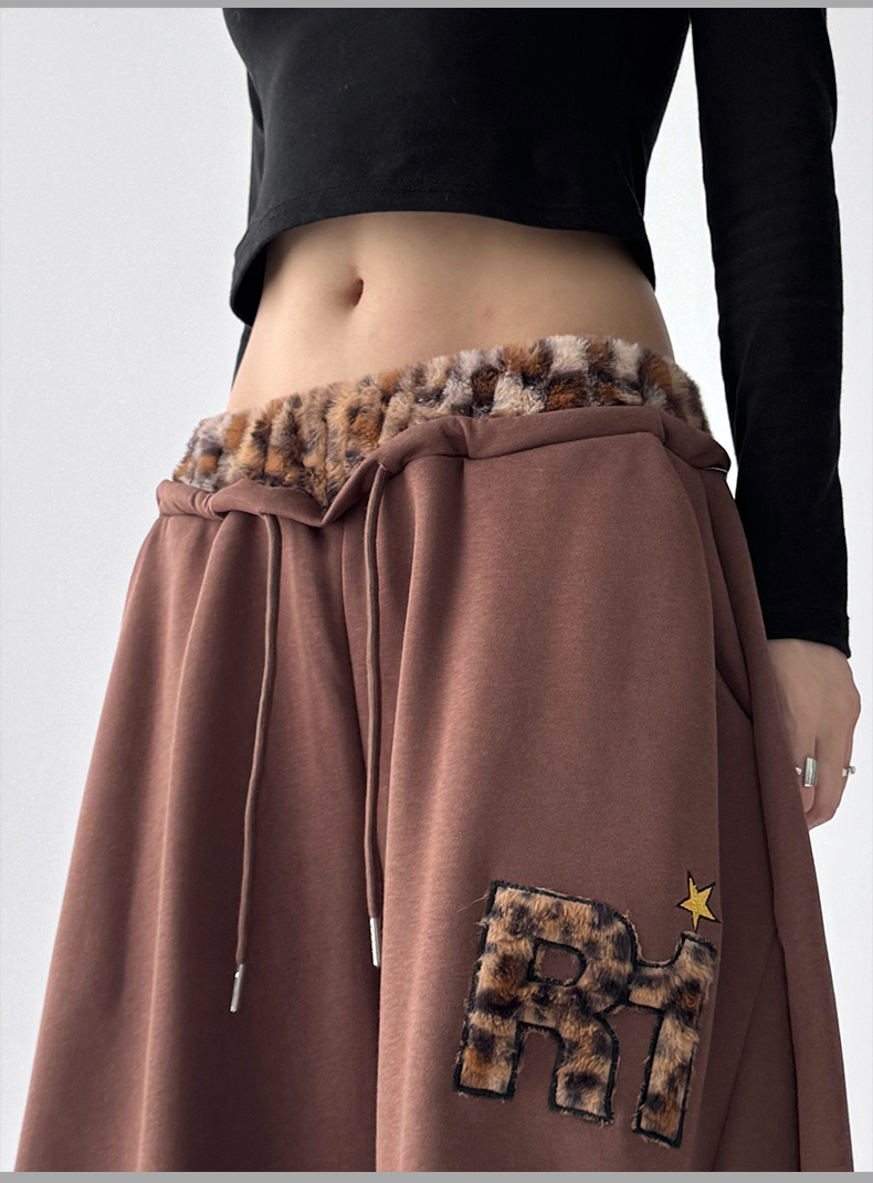 Leopard‑Trim Baggy Wide‑Leg Sweatpants