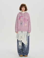 Speckled Jacquard Knit Butterfly Hoodie
