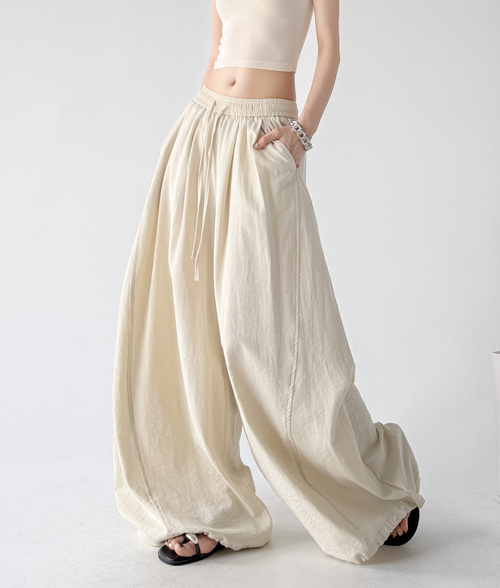 Soft Drape Linen-Blend Wide Leg Pants - CT6234