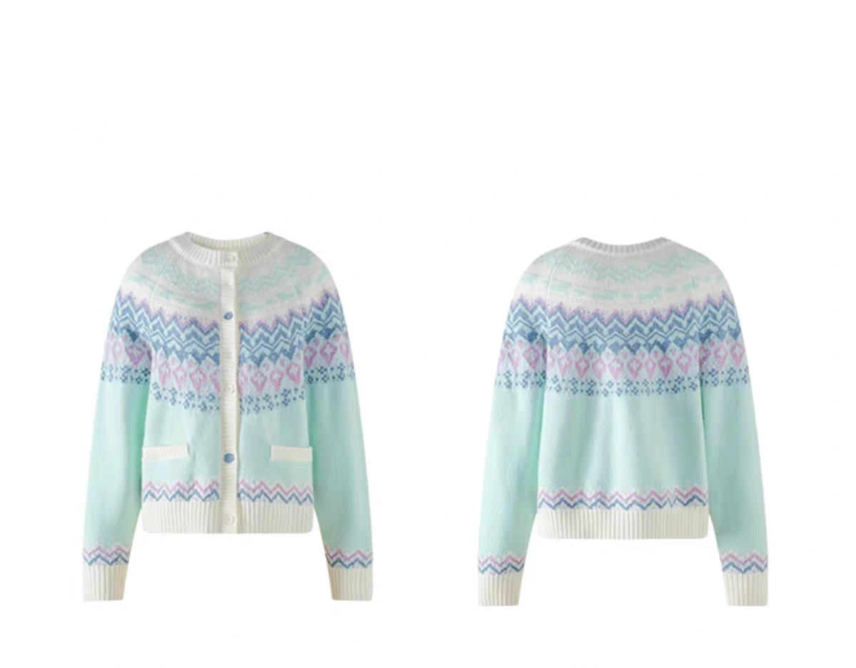 Candy Color Heart Pony Fair Isle Knitted Cardigan Sweater