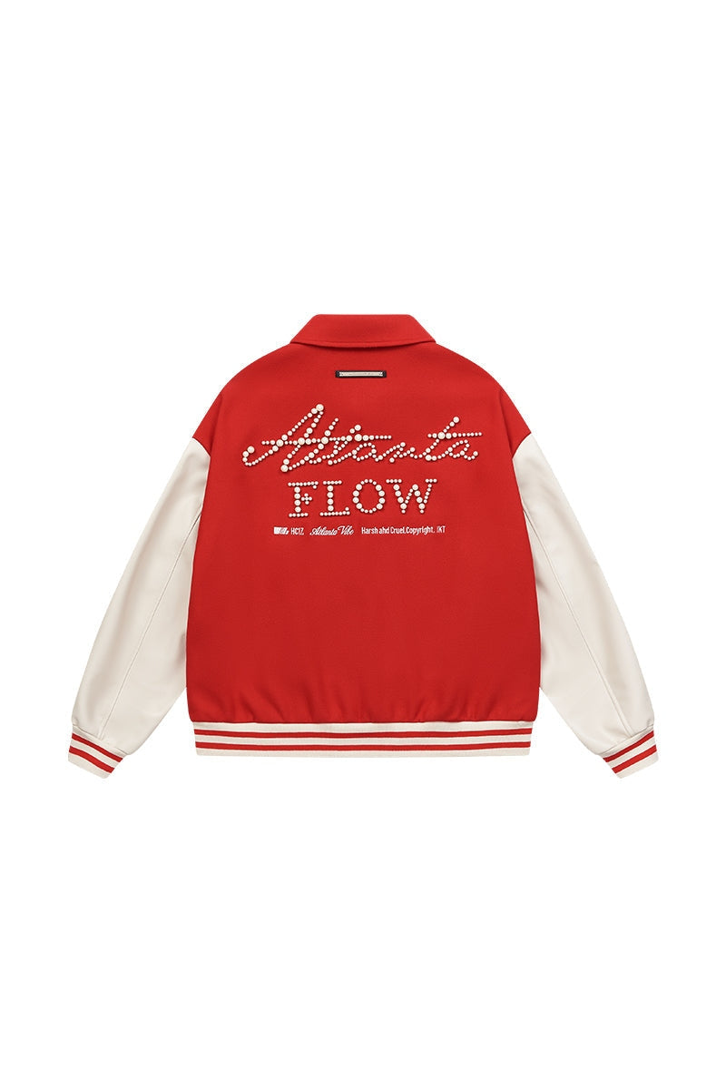 Pearl Embroidered Collared Varsity Jacket