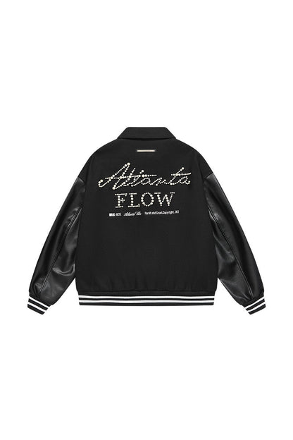 Pearl Embroidered Collared Varsity Jacket