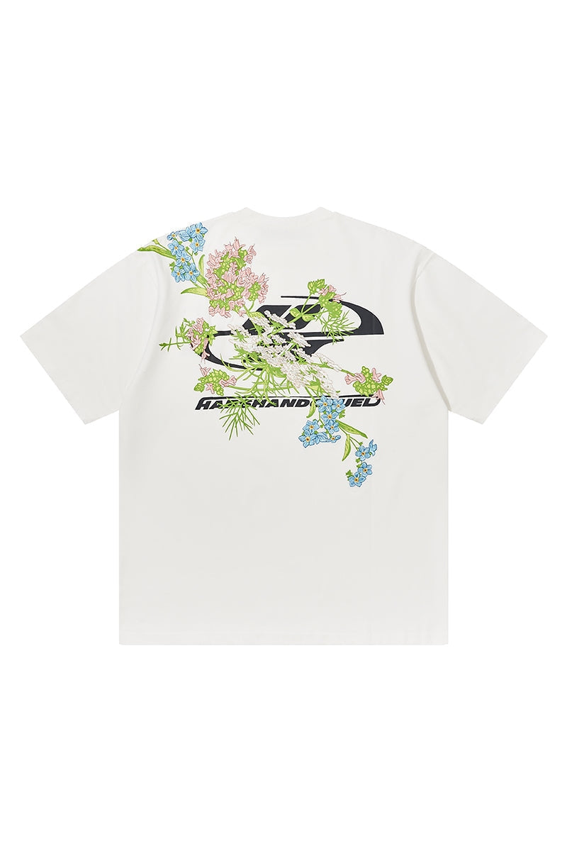 Floral Embroidered Logo Tee