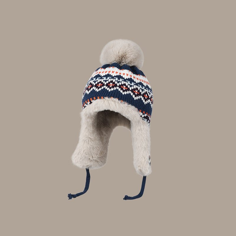 Fair Isle Fuzzy Earflaps Knit Beanie