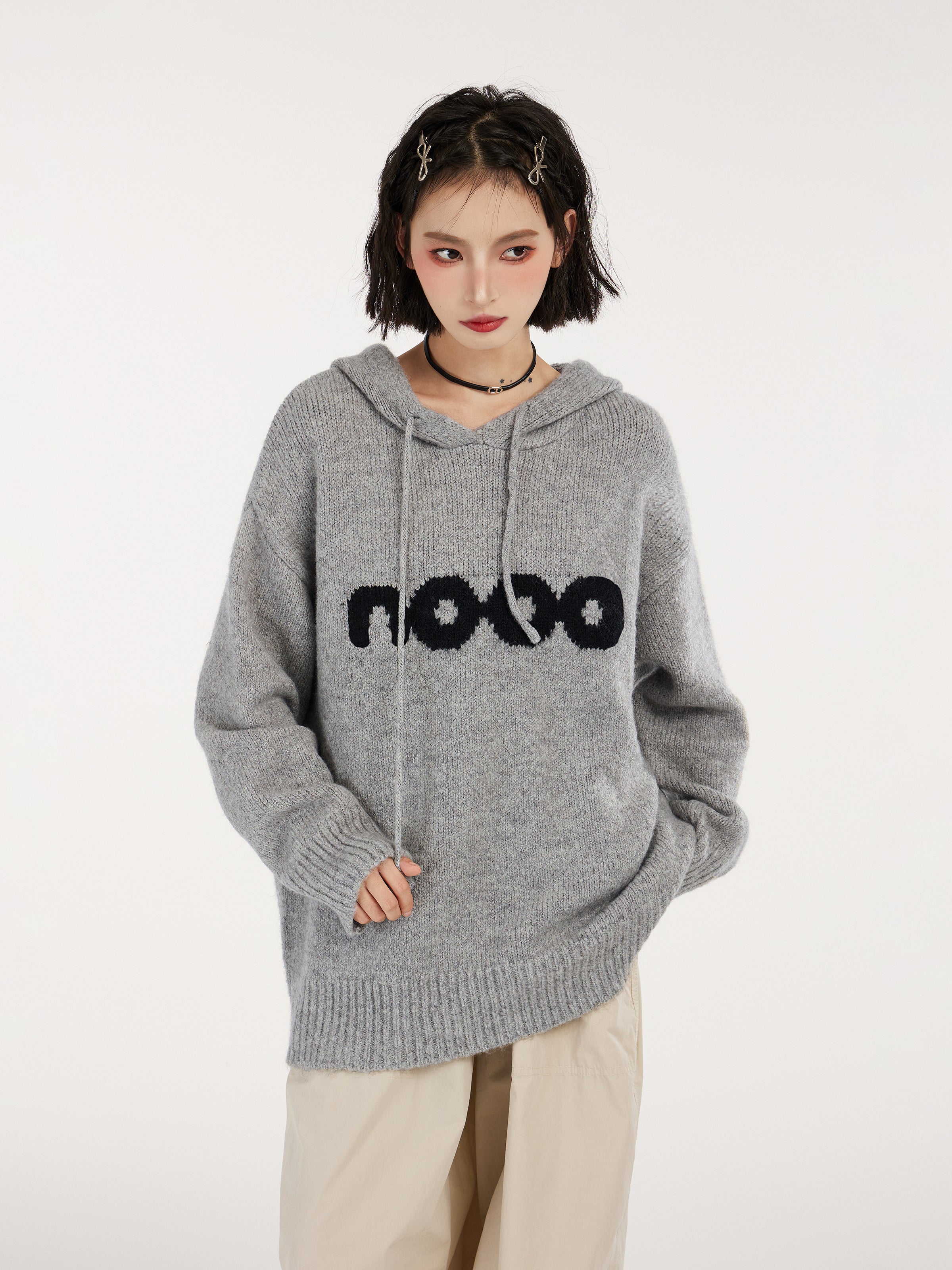 Letter Knitted Hoodie Sweater