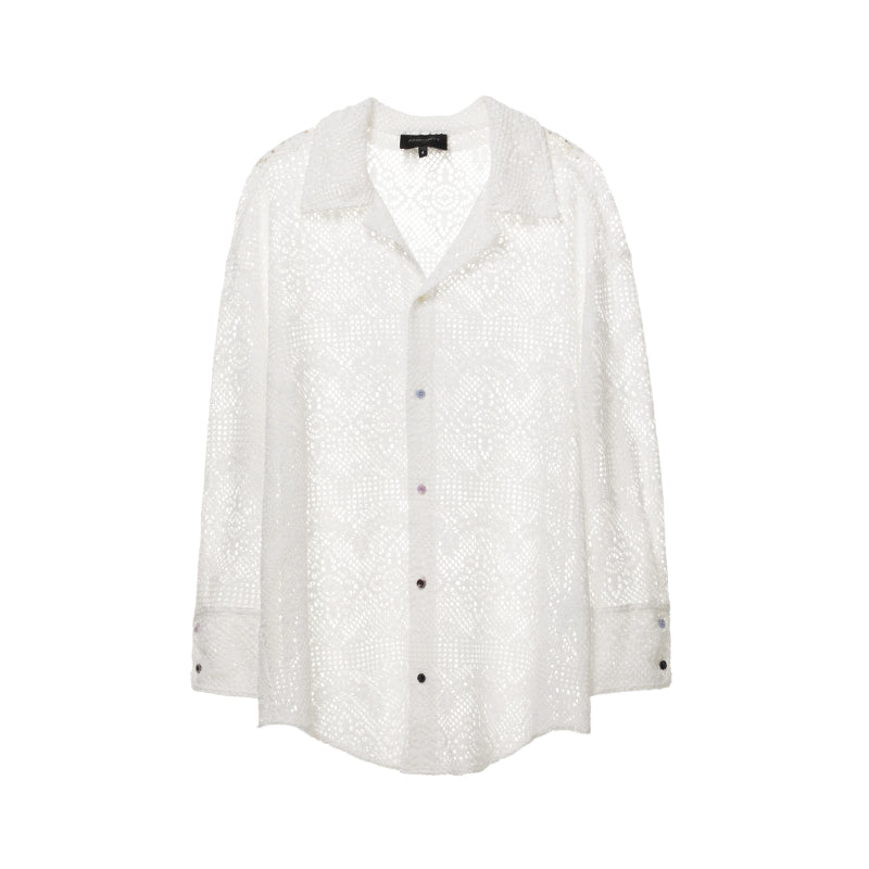 Ripple Lace Hollow-Out White Shirt