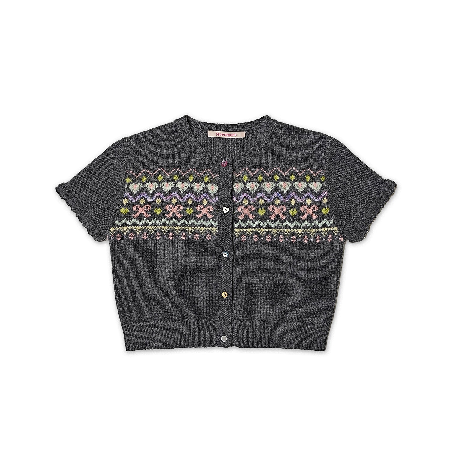 Fair Isle Butterfly Pattern Short Sleeve Cardigan