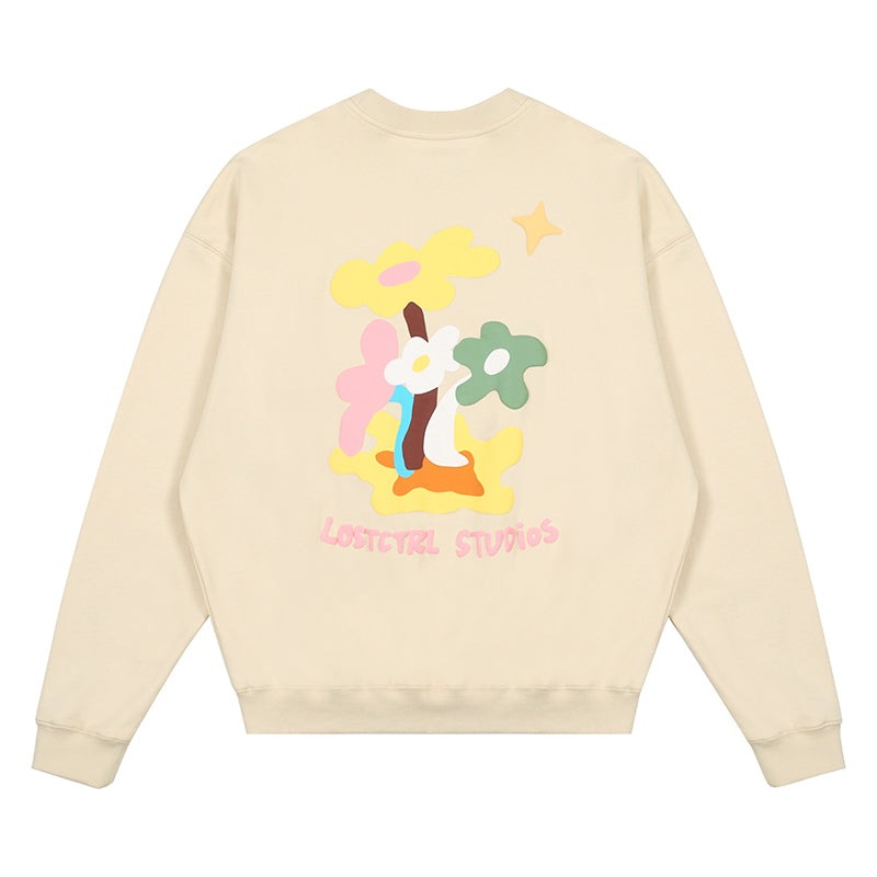 LOSTCTRL Twin Flowers Foam Print Sweatshirt