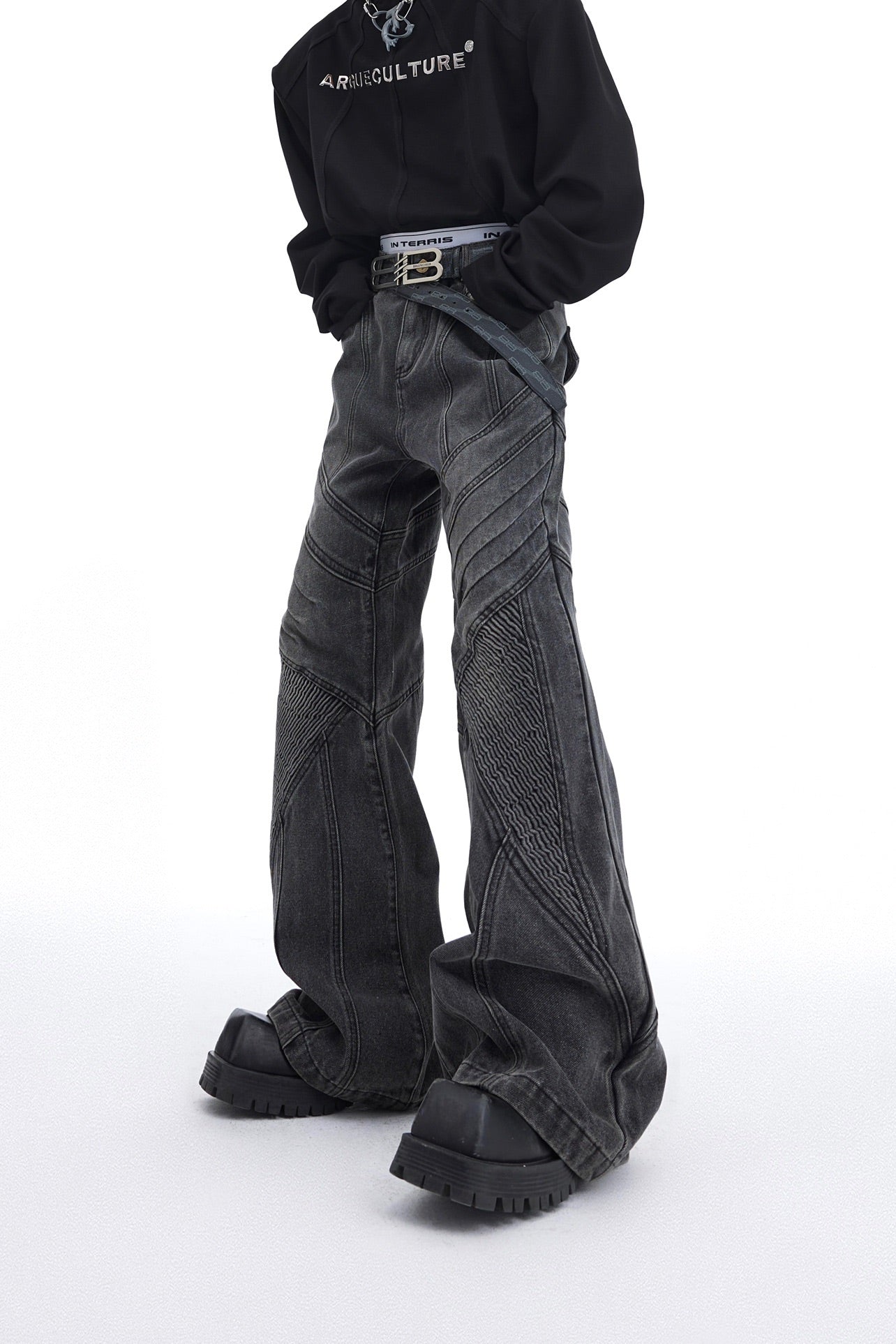 Deconstructed Pleated Denim