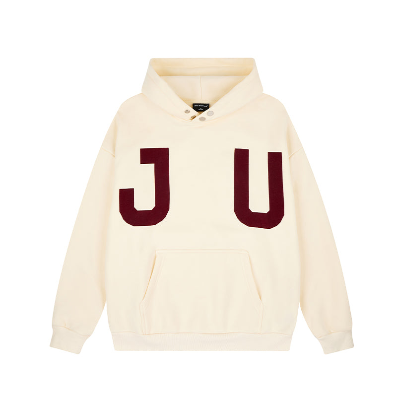 JUNI Plush Letter Puff Print Hoodie