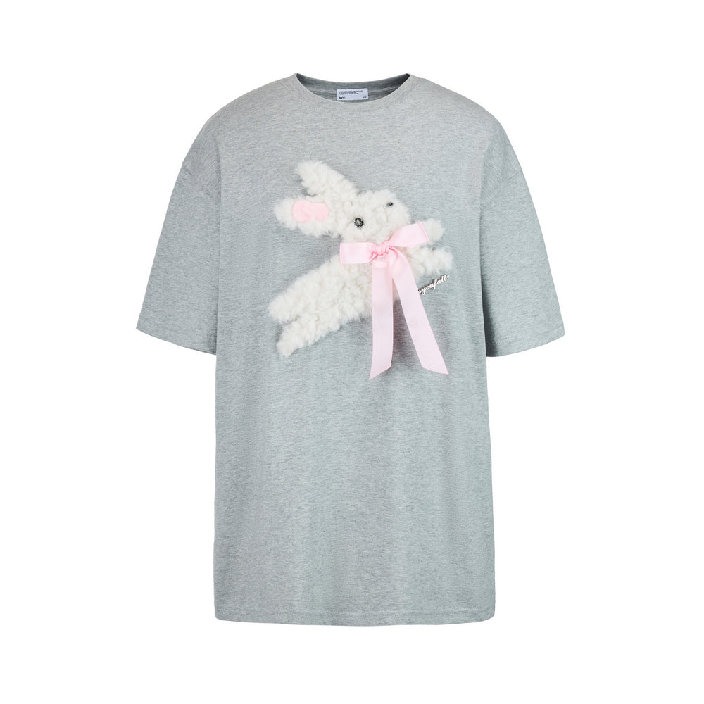 Embroidered Fuzzy Bunny Print Tee