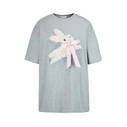 Embroidered Fuzzy Bunny Print Tee