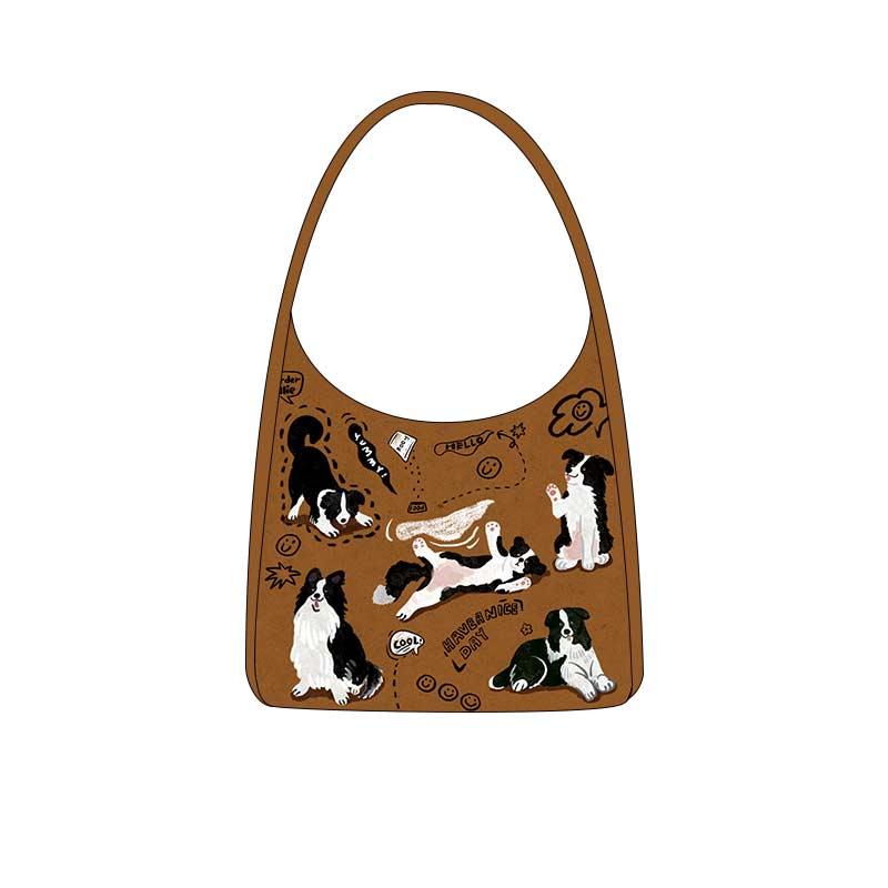 Vintage Cute Dog Print Canvas Tote Bag