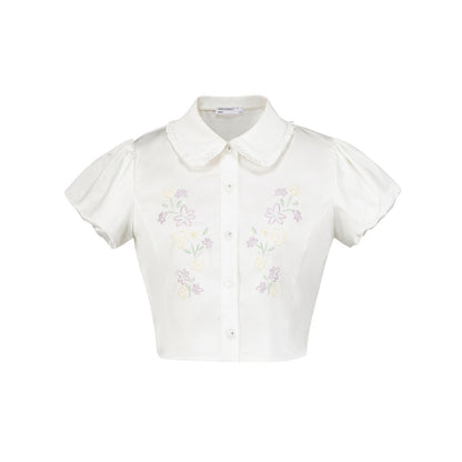 Daisy Embroidered Puff Sleeve Shirt