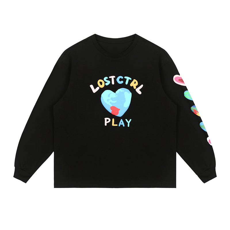 LOSTCTRL Heart Earth Foam Print Long Sleeve Tee