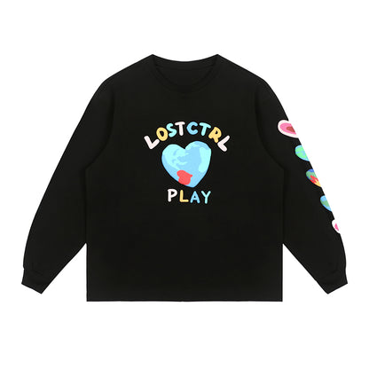 LOSTCTRL Heart Earth Foam Print Long Sleeve Tee