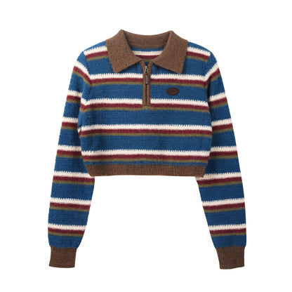 Contrast Stripe Polo Knit Sweater