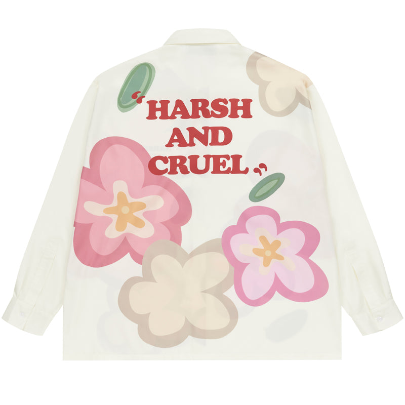 Hand-Drawn Floral Print Long Sleeve Shirt