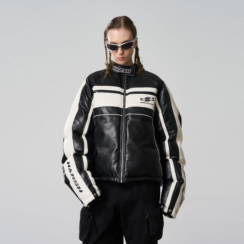 Harsh and Cruel Retro Racing PU Leather Cotton Jacket