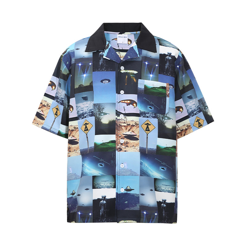 Vintage UFO Print Short Sleeve Shirt