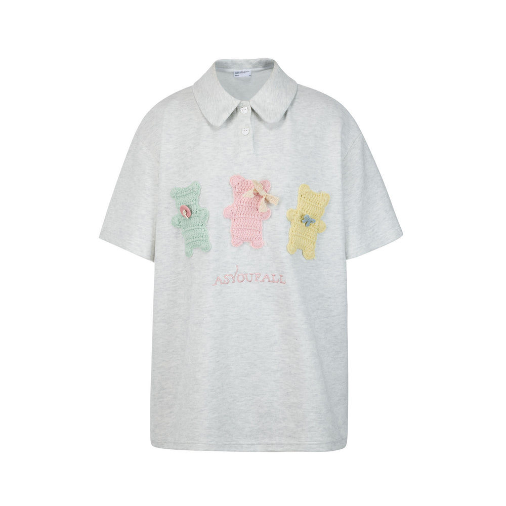 Three Bears Embroidered Knit Polo Shirt