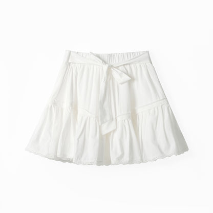 Bow Lace Trim High-Waisted Cake Skirt