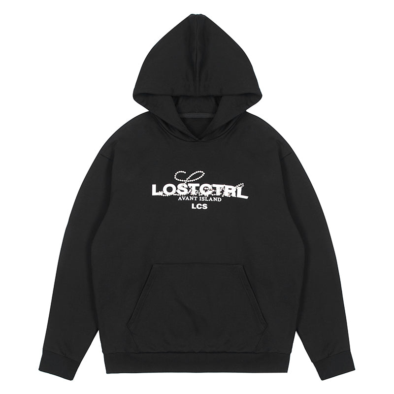 LOSTCTRL Studded Rhinestone Print Hoodie