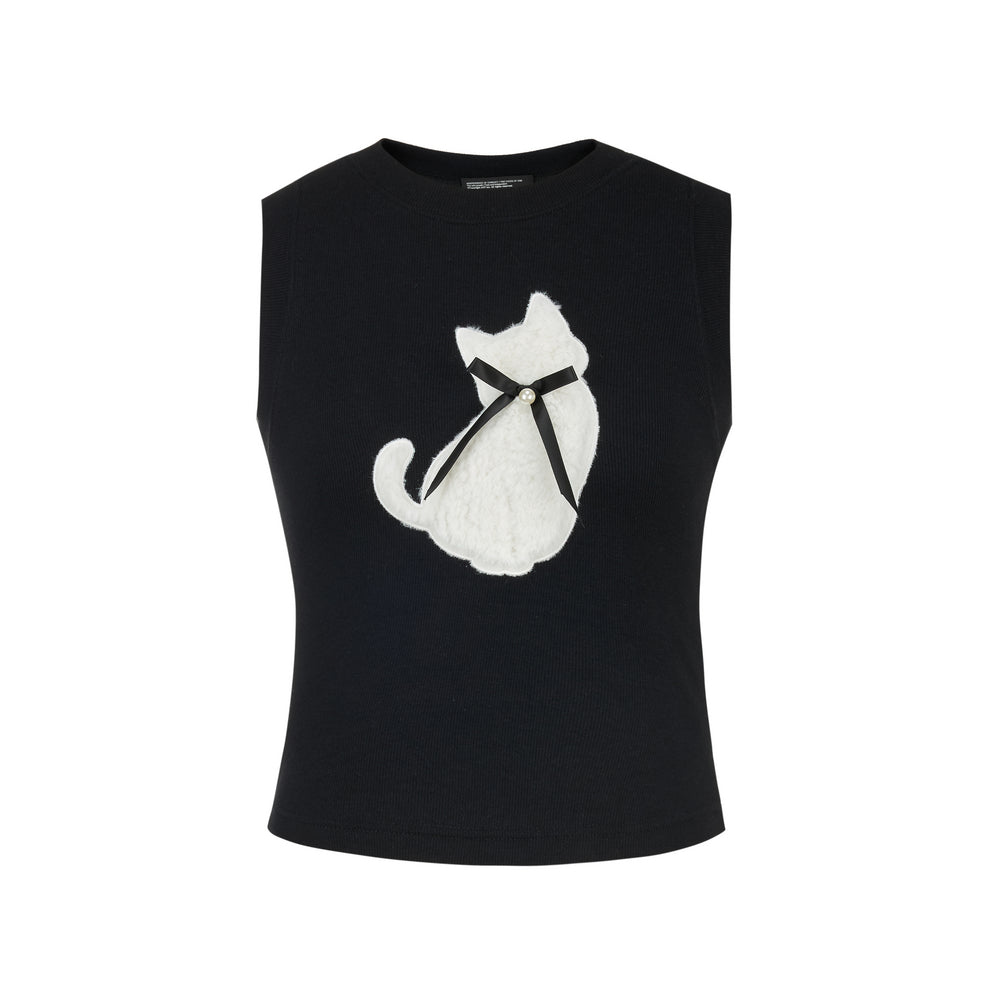 Cat Embroidered Knit Tank Top