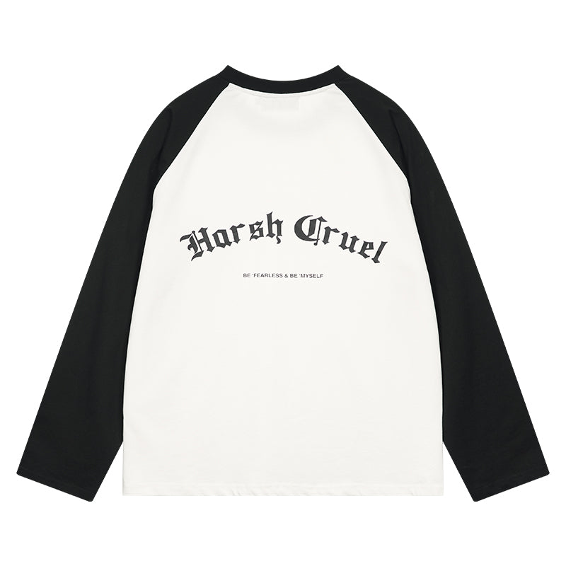 Gothic Letter Logo Drop Shoulder Long Sleeve Tee