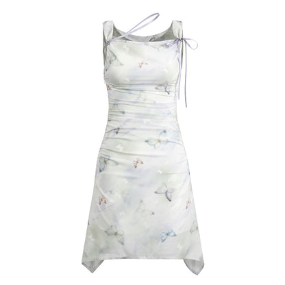 Silk Butterfly Print Sleeveless Dress