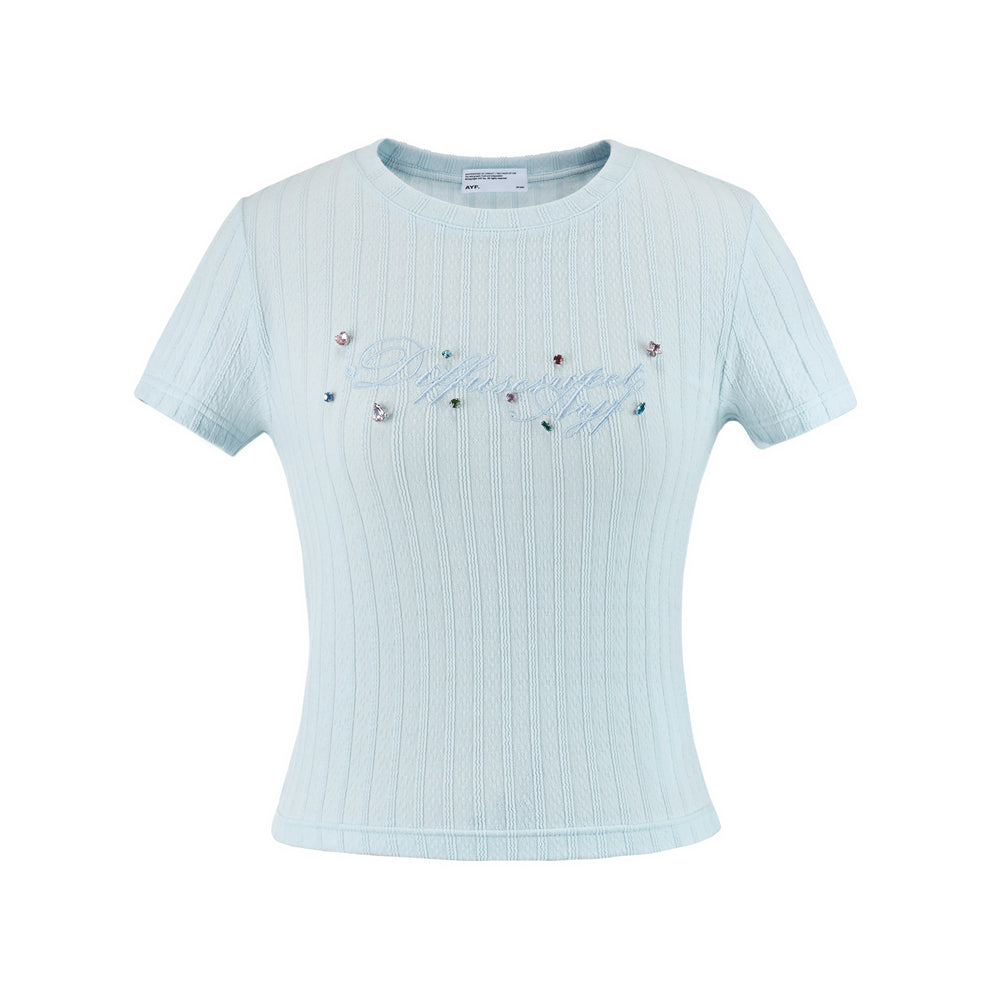 Colorful Rhinestone Letter Embroidered Tee