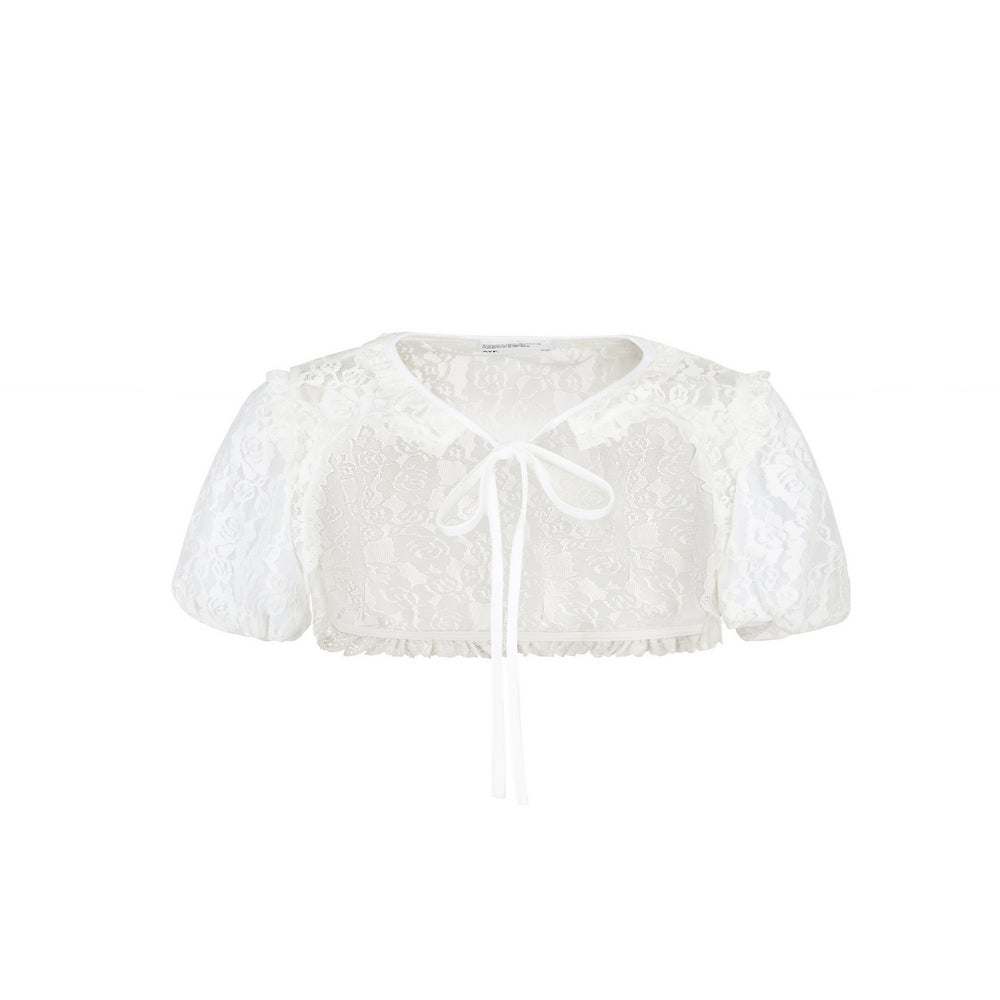 Lace Puff Sleeve Overlay Top