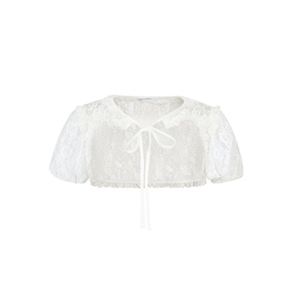 Lace Puff Sleeve Overlay Top