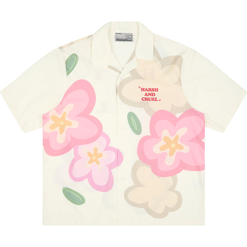 Hand-Drawn Floral Print Short Sleeve Shirt