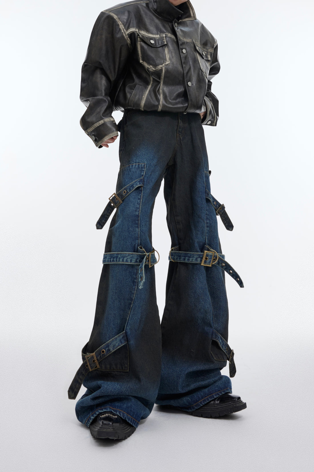 Deconstructed Metal Clasp Punk Denim