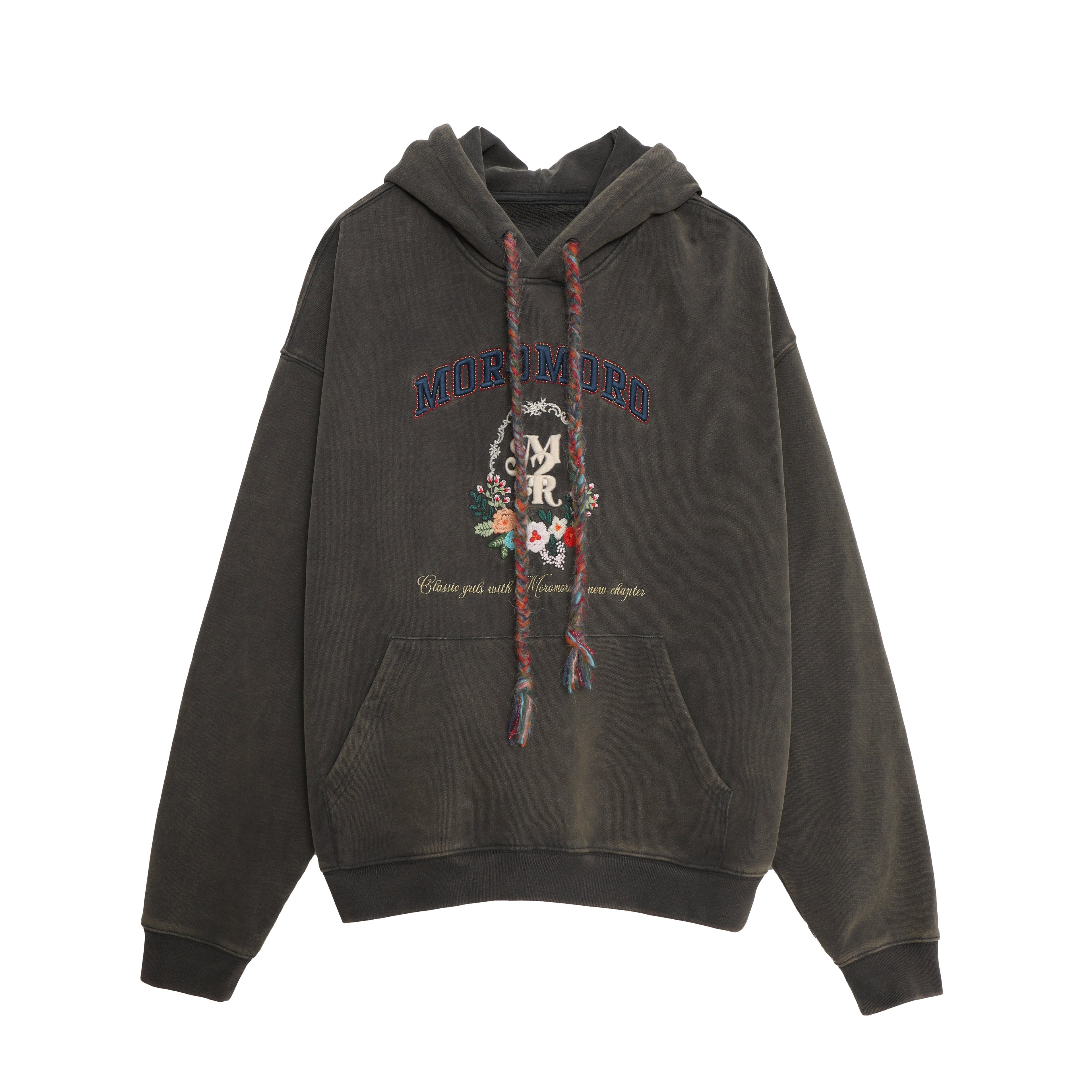 Colorful Yarn Rope Floral Emblem Embroidered Hoodie