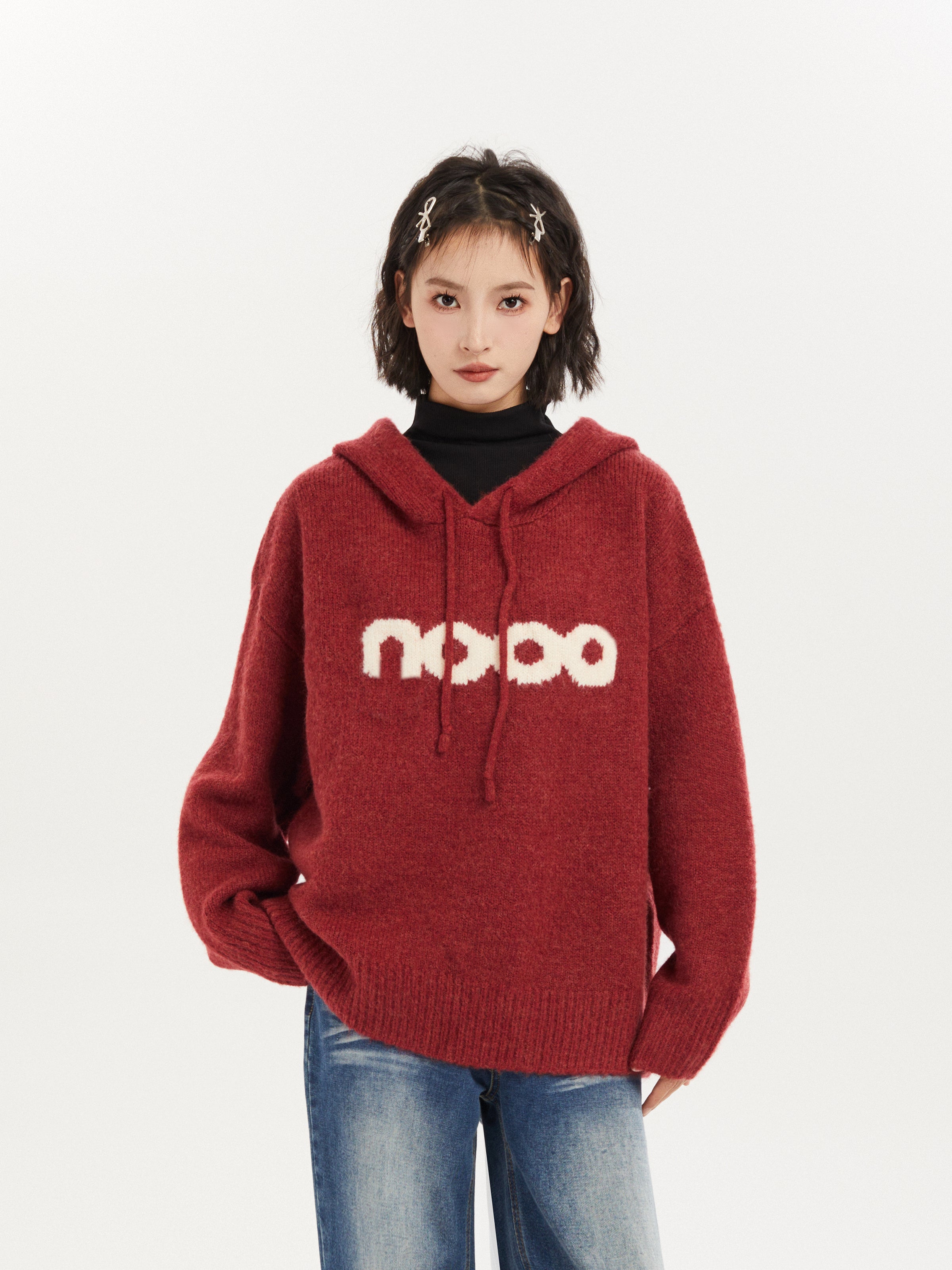 Letter Knitted Hoodie Sweater