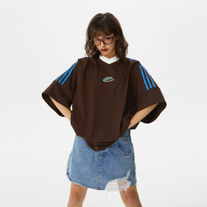 Vintage Triple-Stripe Sleeve Oversized Tee