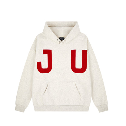 JUNI Plush Letter Puff Print Hoodie