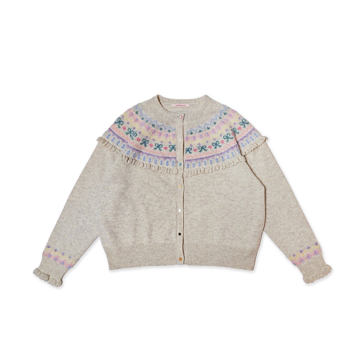 Round Neck Fair Isle Butterfly Pattern Knitted Cardigan