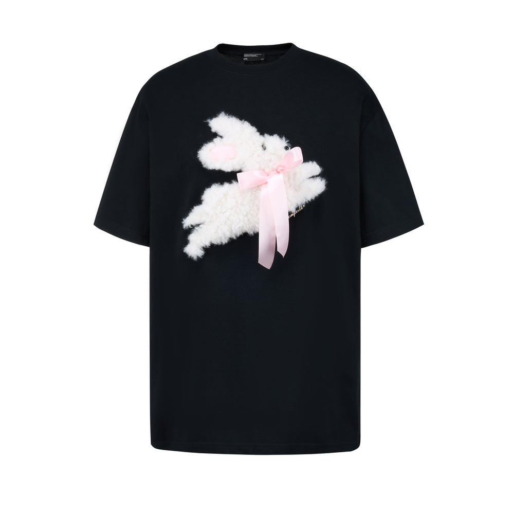 Embroidered Fuzzy Bunny Print Tee