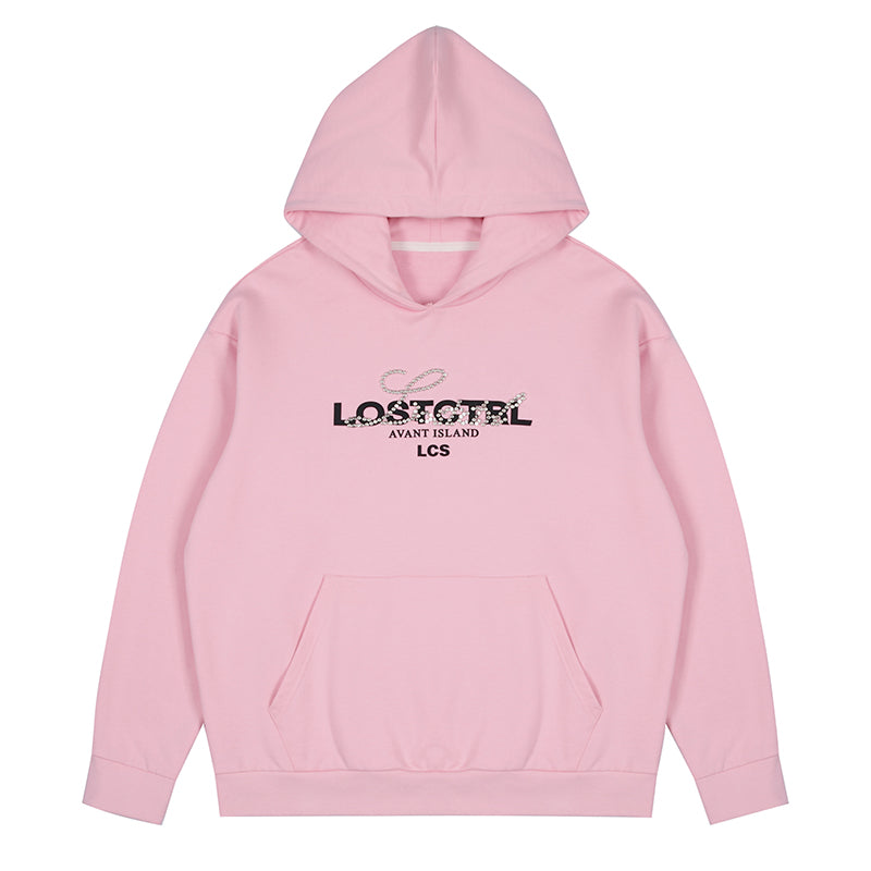 LOSTCTRL Studded Rhinestone Print Hoodie